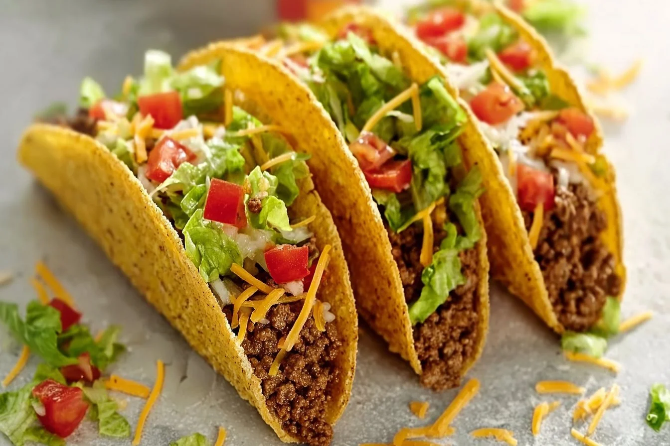 Delicious easy ground beef tacos served with fresh toppings