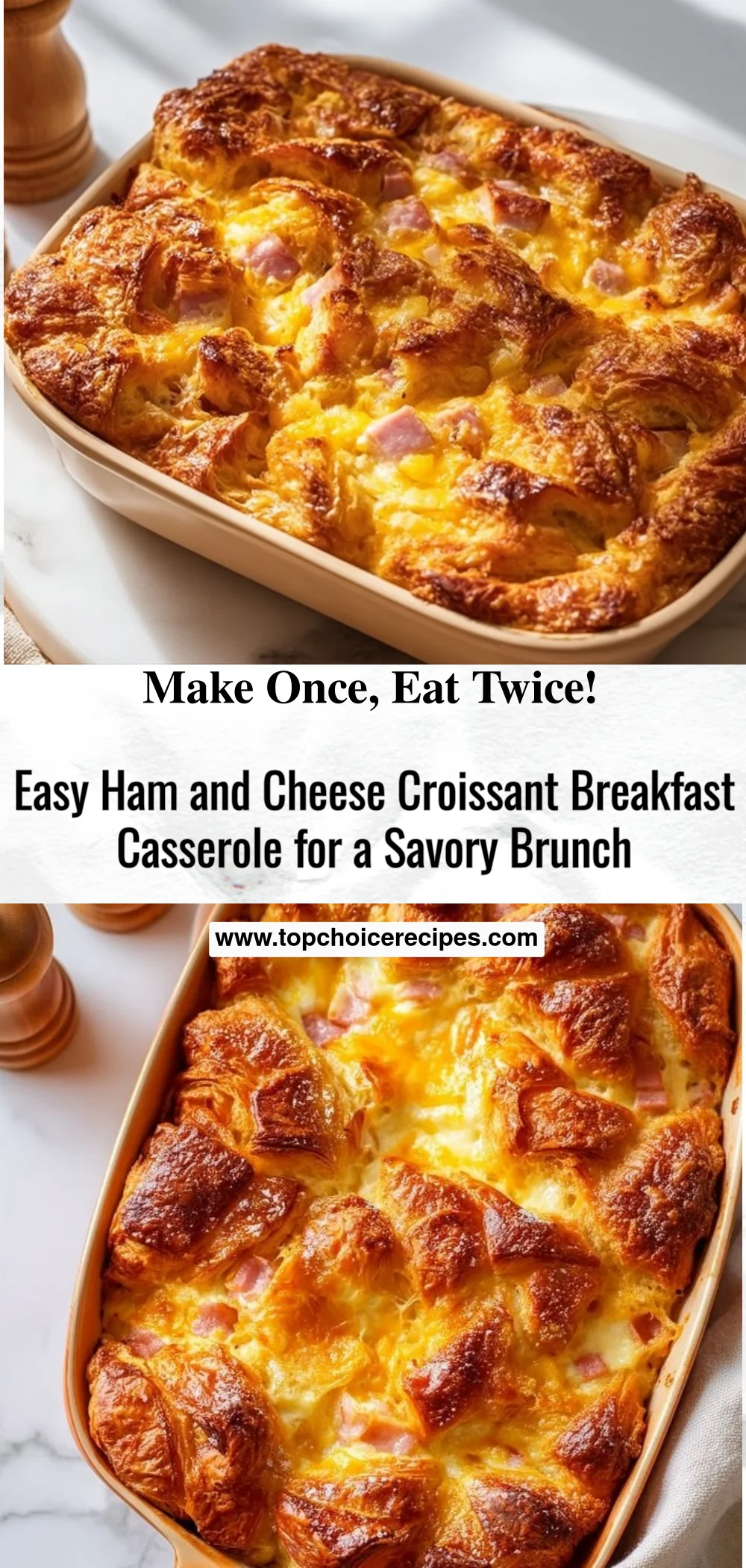 Easy Ham and Cheese Croissant Breakfast Casserole