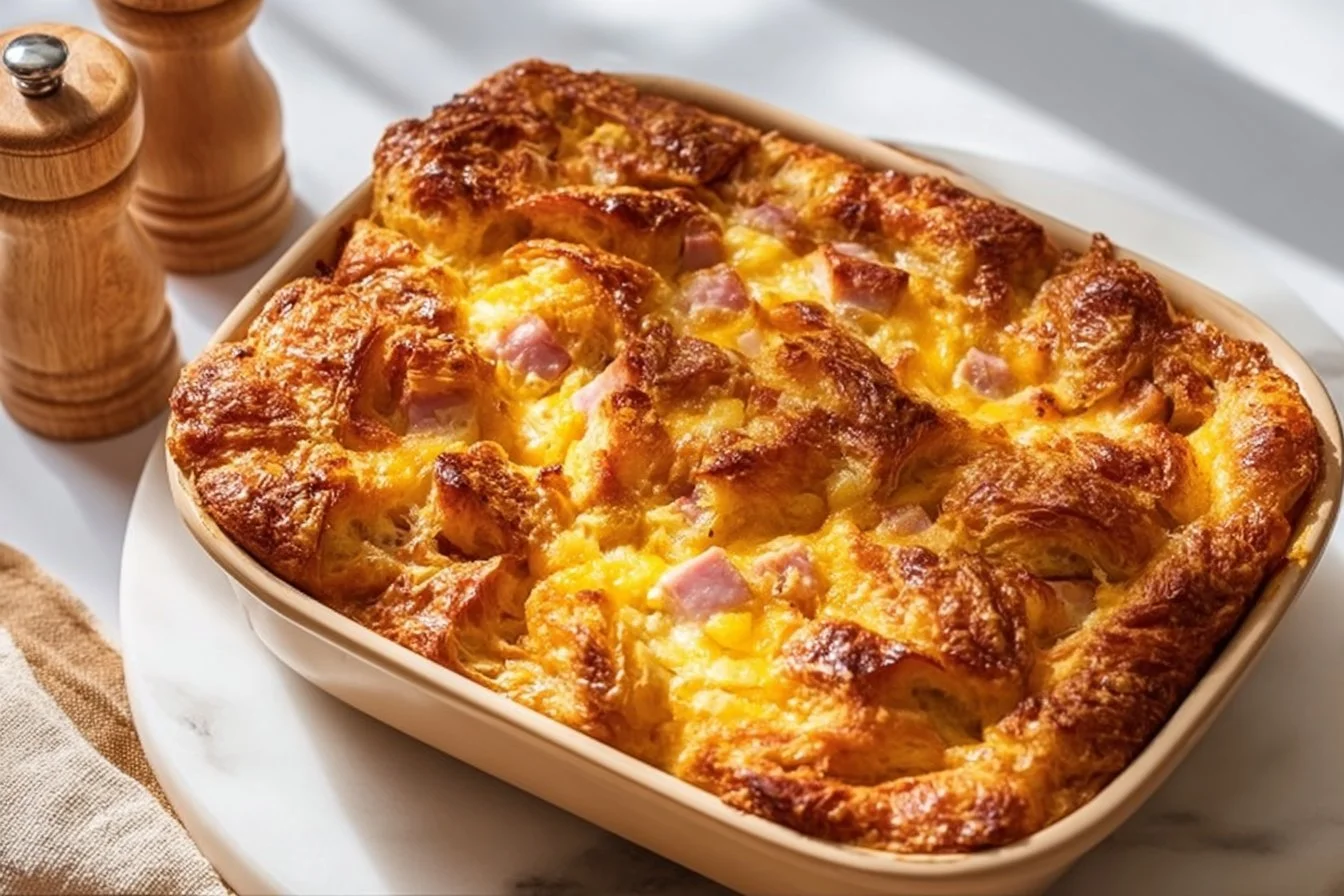 Easy Ham and Cheese Croissant Breakfast Casserole