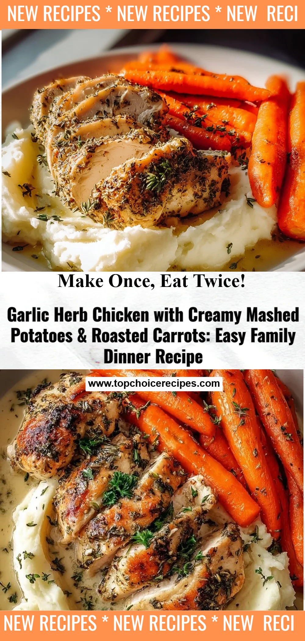 Garlic Herb Chicken with Creamy Mash & Roasted Carrots