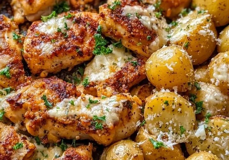 Garlic Parmesan Chicken Thighs and Potatoes