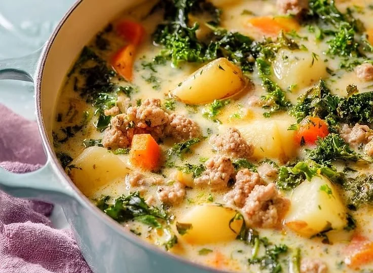 Ground Turkey Soup with Potatoes and Kale