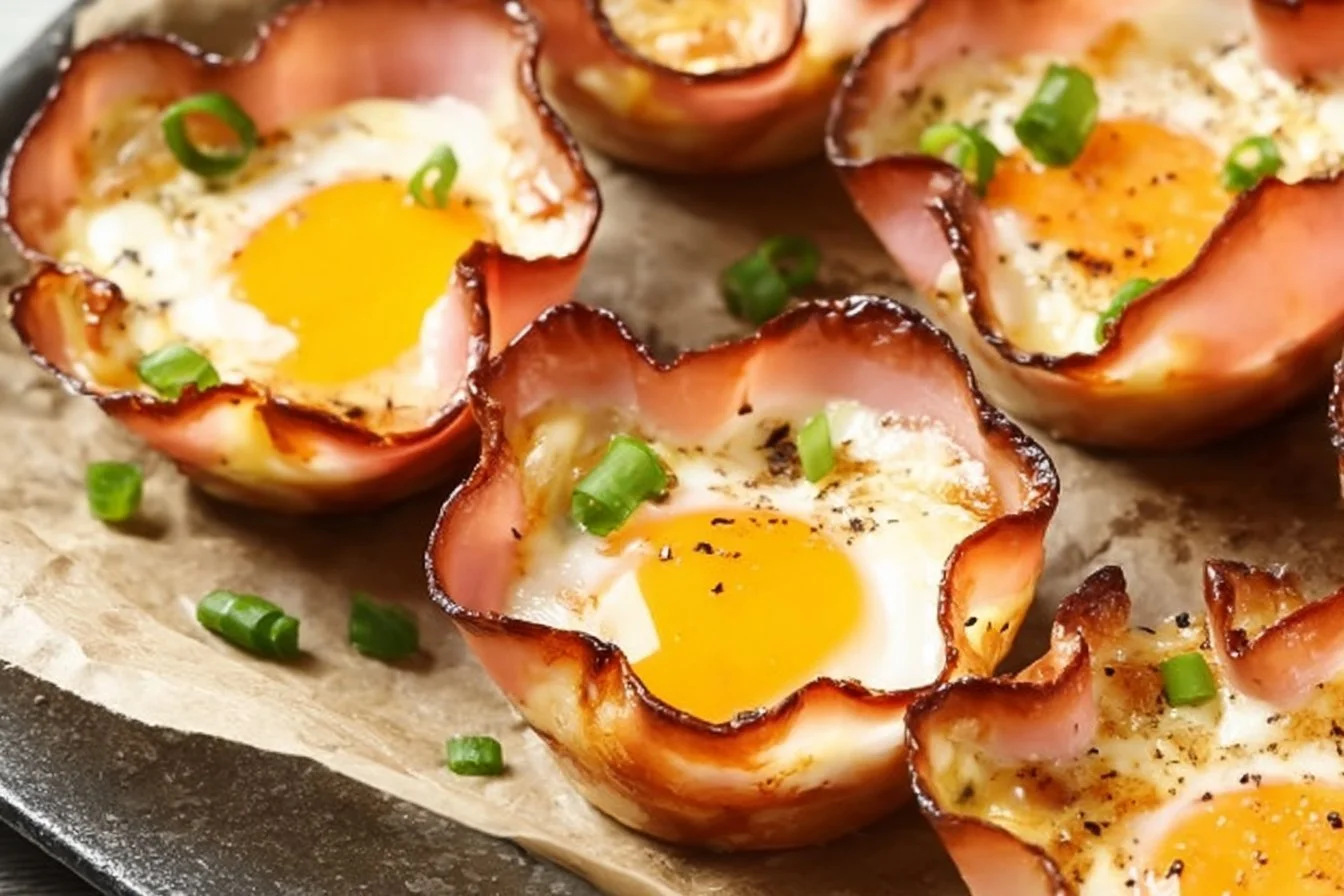 Ham and Cheese Egg Cups baked in muffin tin for a tasty breakfast option
