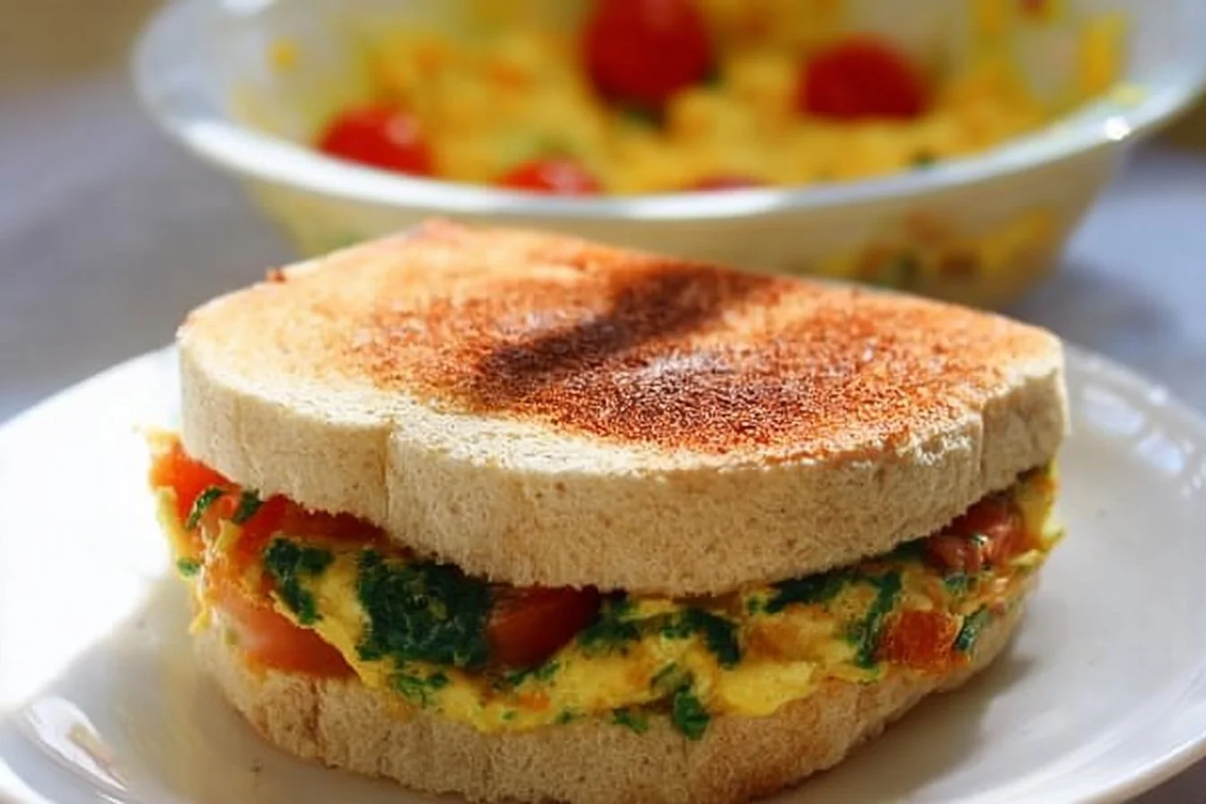 Healthy breakfast sandwich featuring fresh ingredients and whole grain bread.