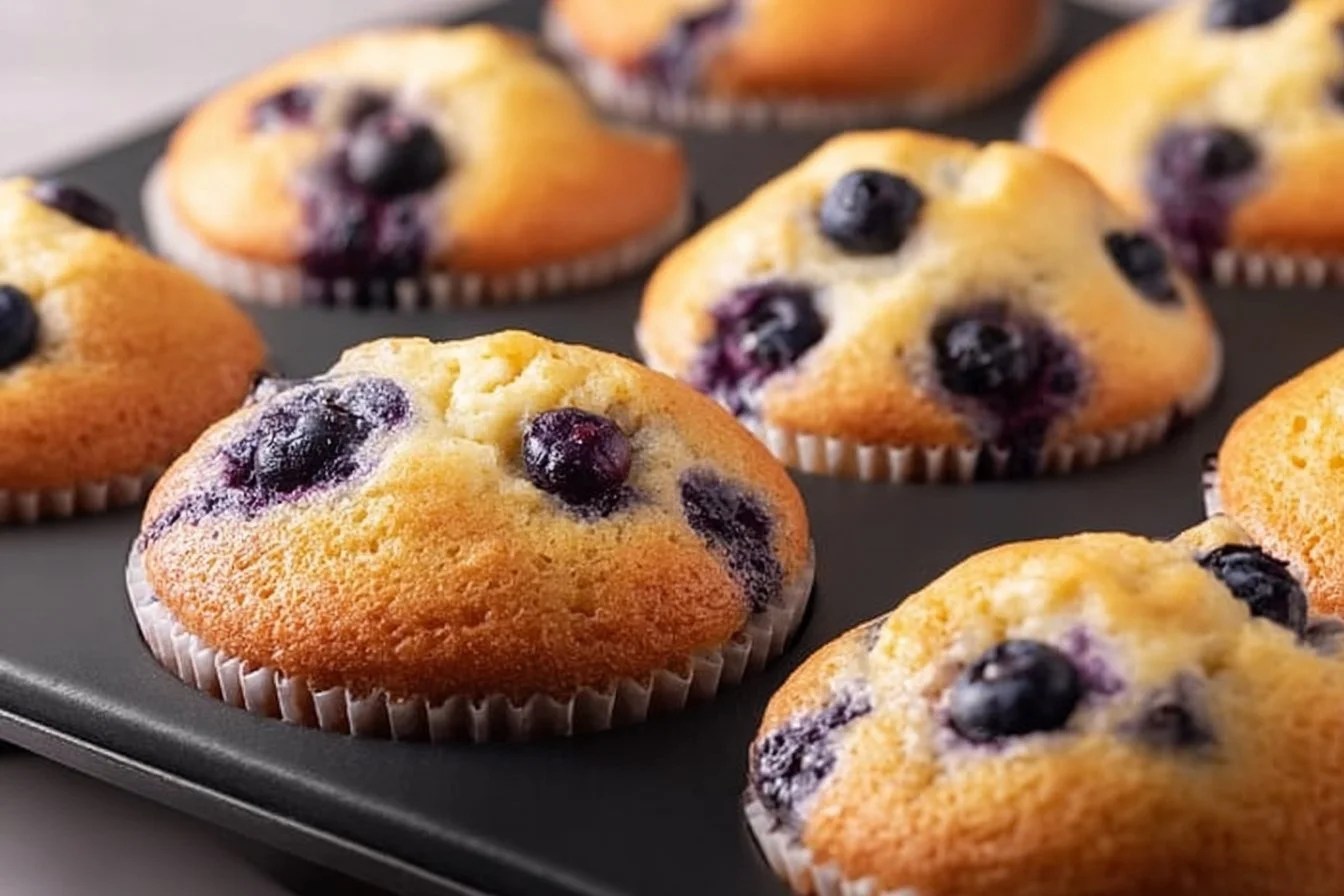 High protein blueberry muffins fresh out of the oven, healthy and delicious