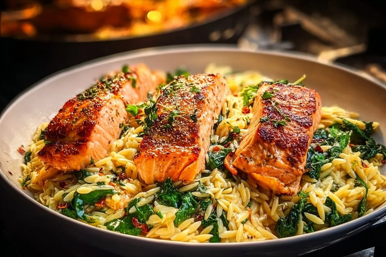 Homemade One Skillet Salmon with Lemon Orzo