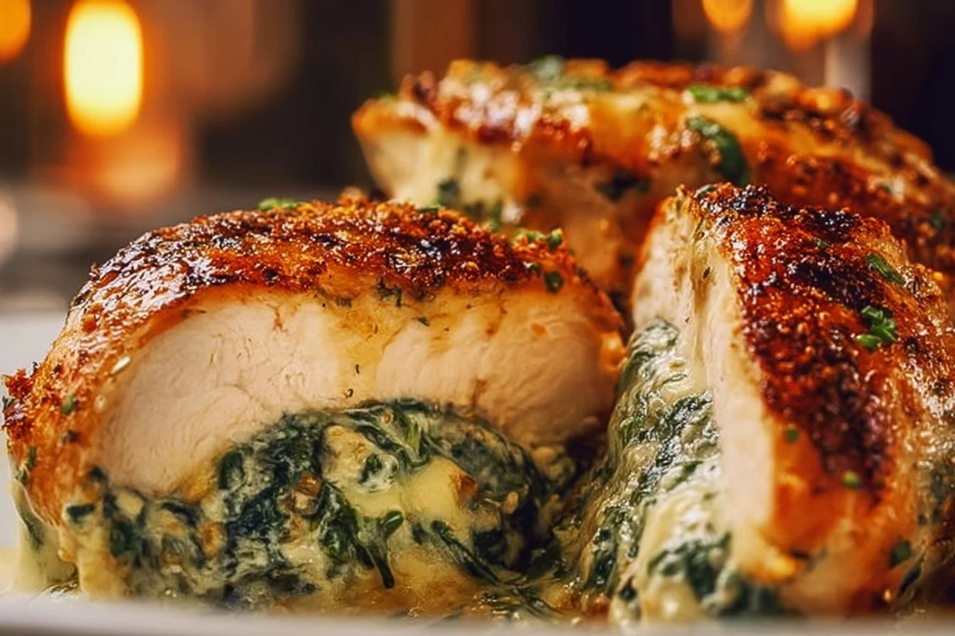 Delicious Ruth's Chris stuffed chicken plated with herbs and spices