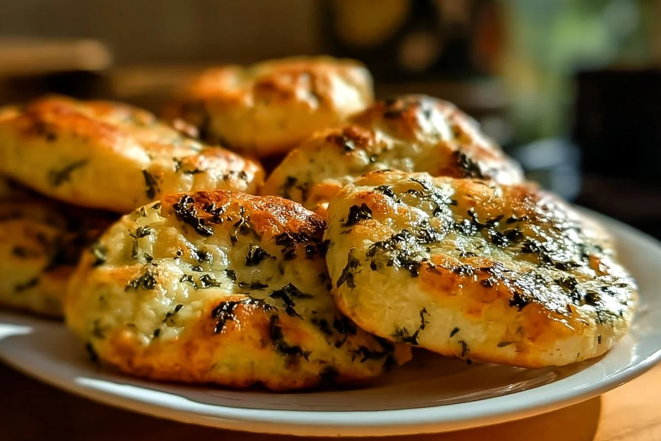 Homemade spinach bagels topped with cottage cheese and herbs