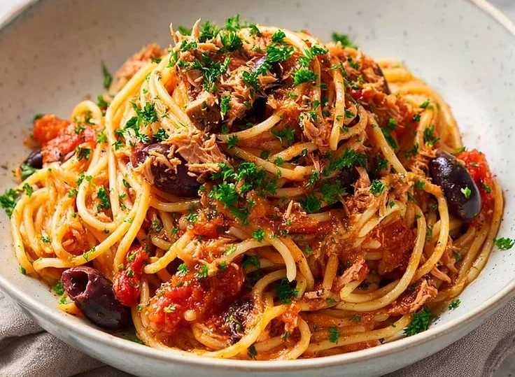 Italian Pasta Puttanesca with Tuna