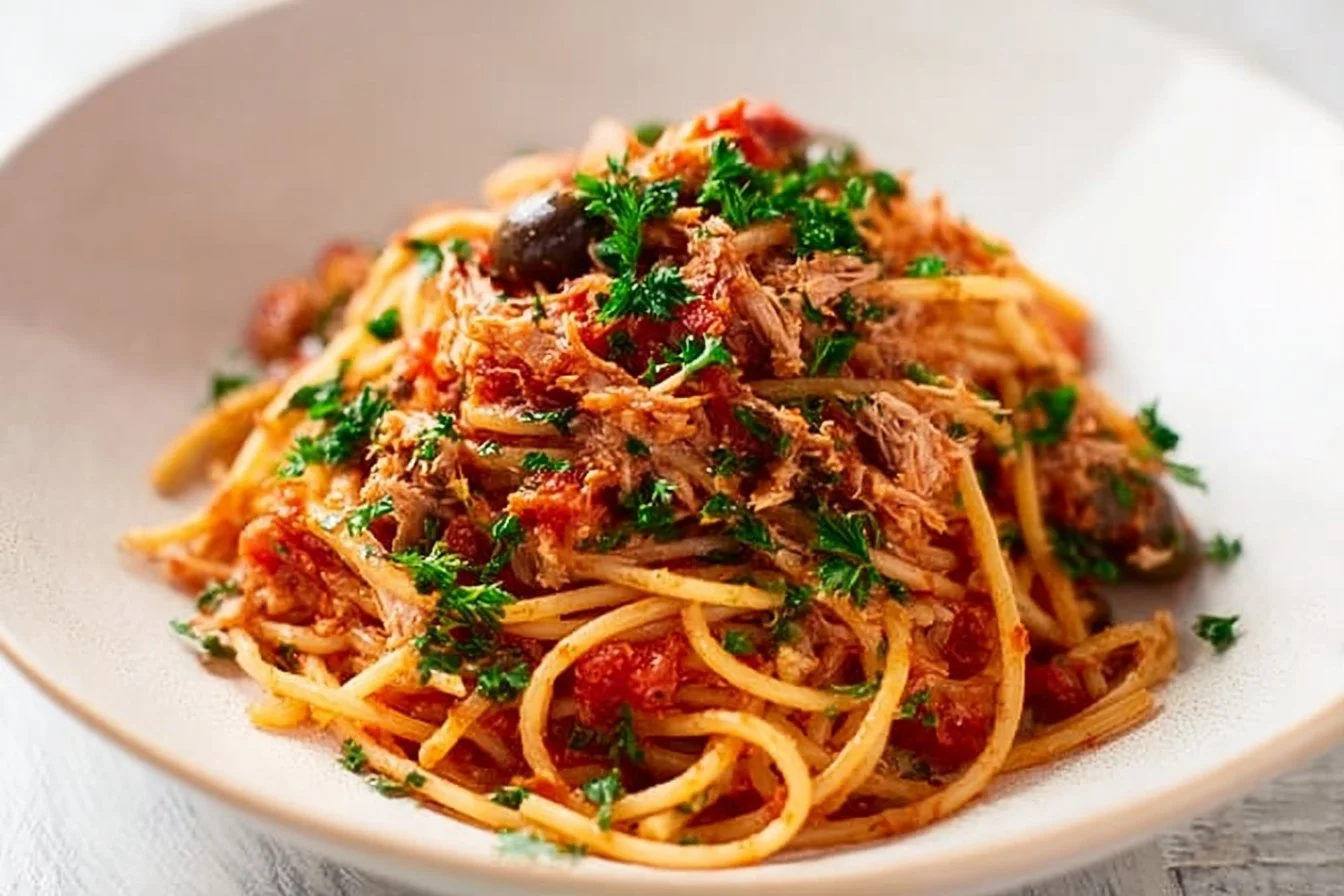 Italian Pasta Puttanesca with Tuna
