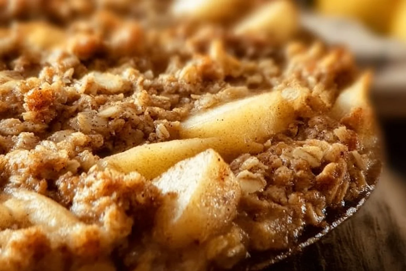 Oatmeal apple breakfast bake with sliced apples and cinnamon on a plate