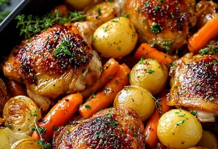 One-Pan Roasted Chicken Thighs with Carrots and Potatoes