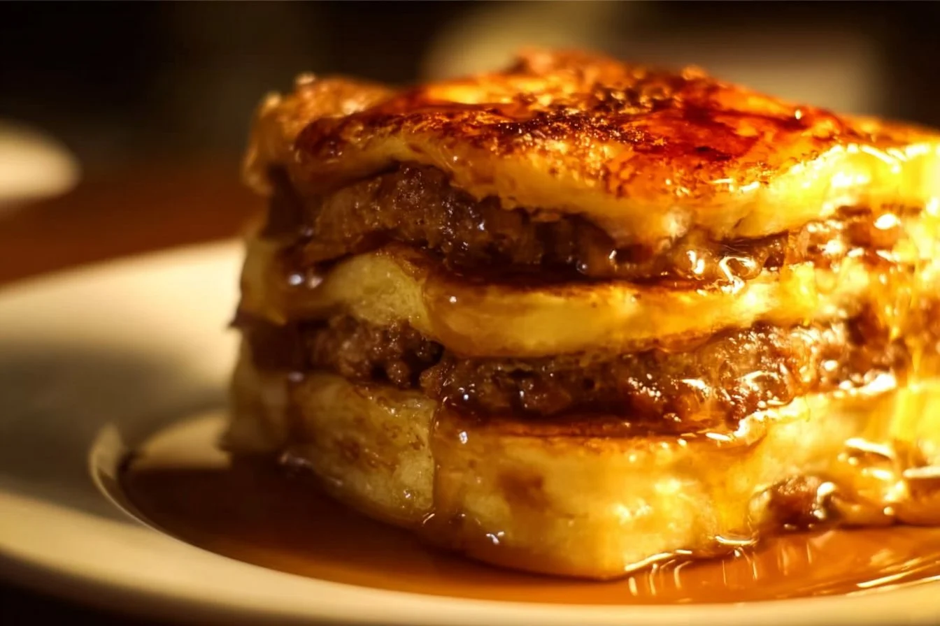 Delicious pancake sausage casserole served on a plate