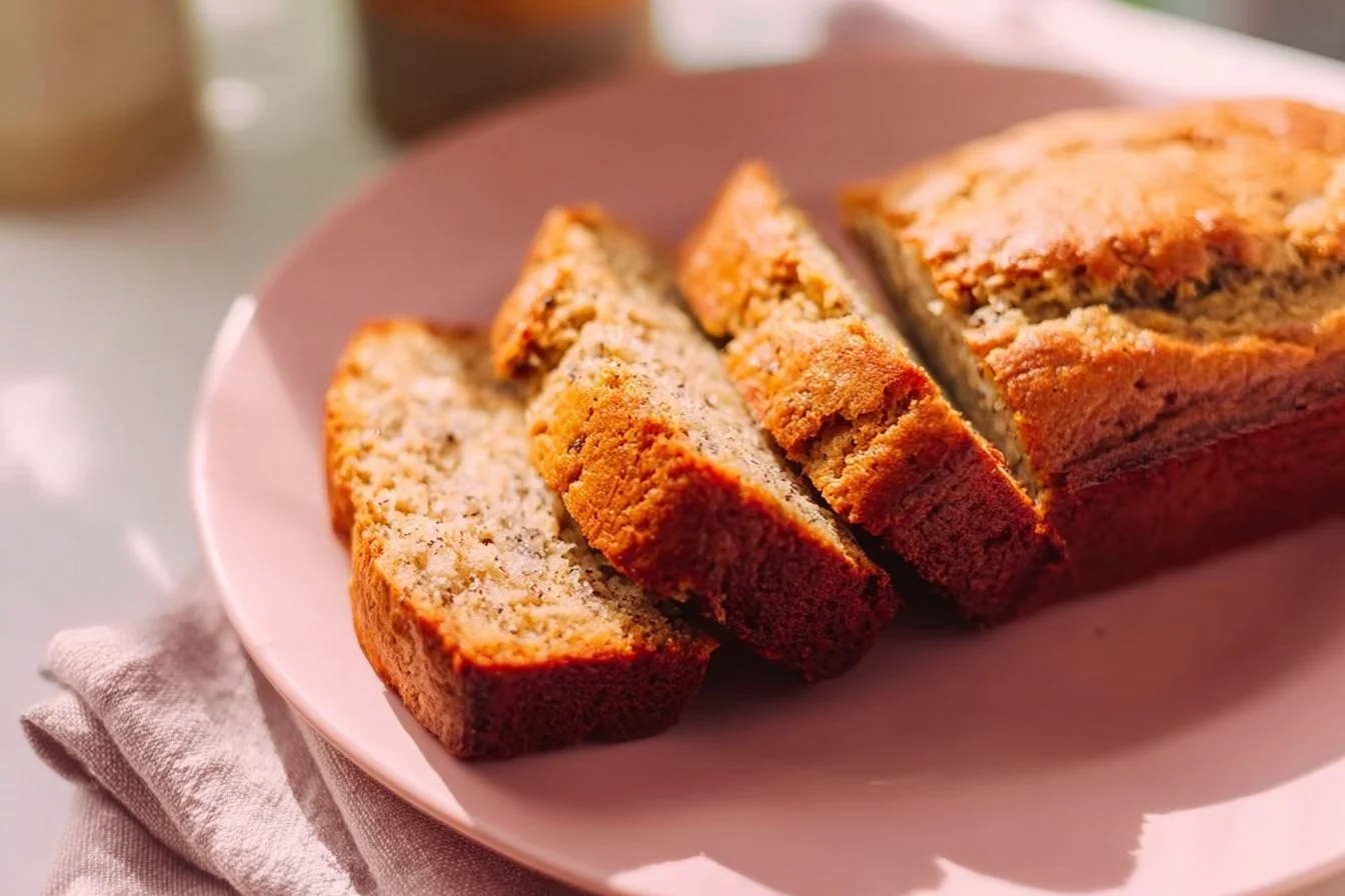 Freshly baked banana bread from a bread machine, golden brown and delicious