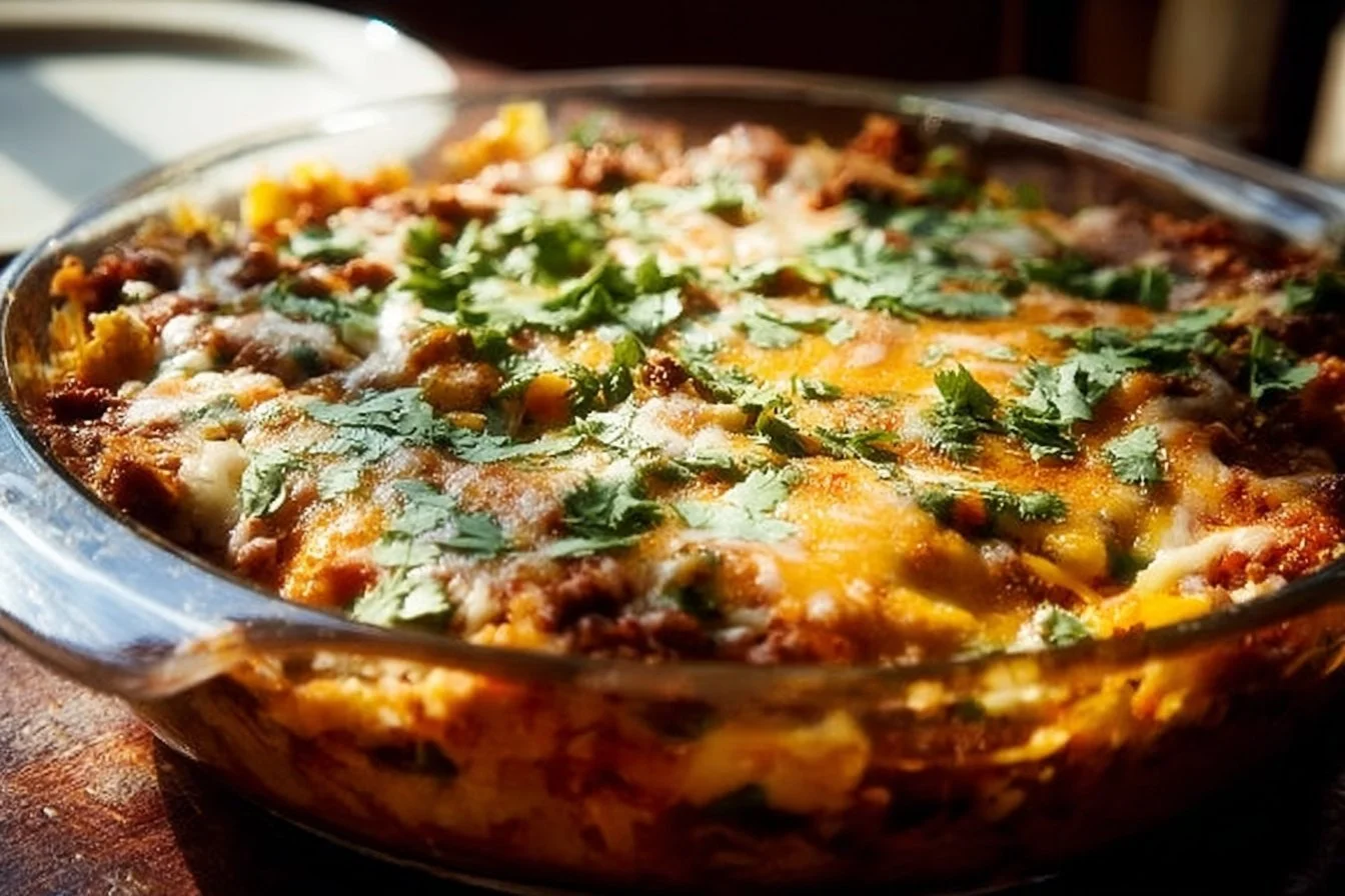 Ranch-Style Eggs Breakfast Casserole with eggs, cheese, and vegetables
