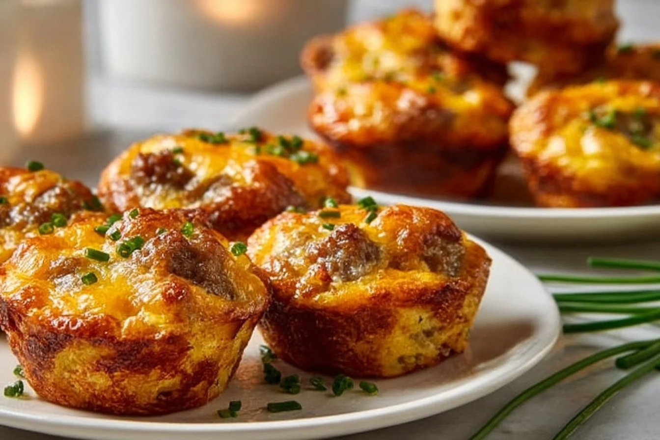 Savory sausage egg bites served on a plate, perfect for breakfast.