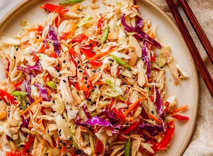 Sesame Chicken Coleslaw Salad with Ginger Dressing