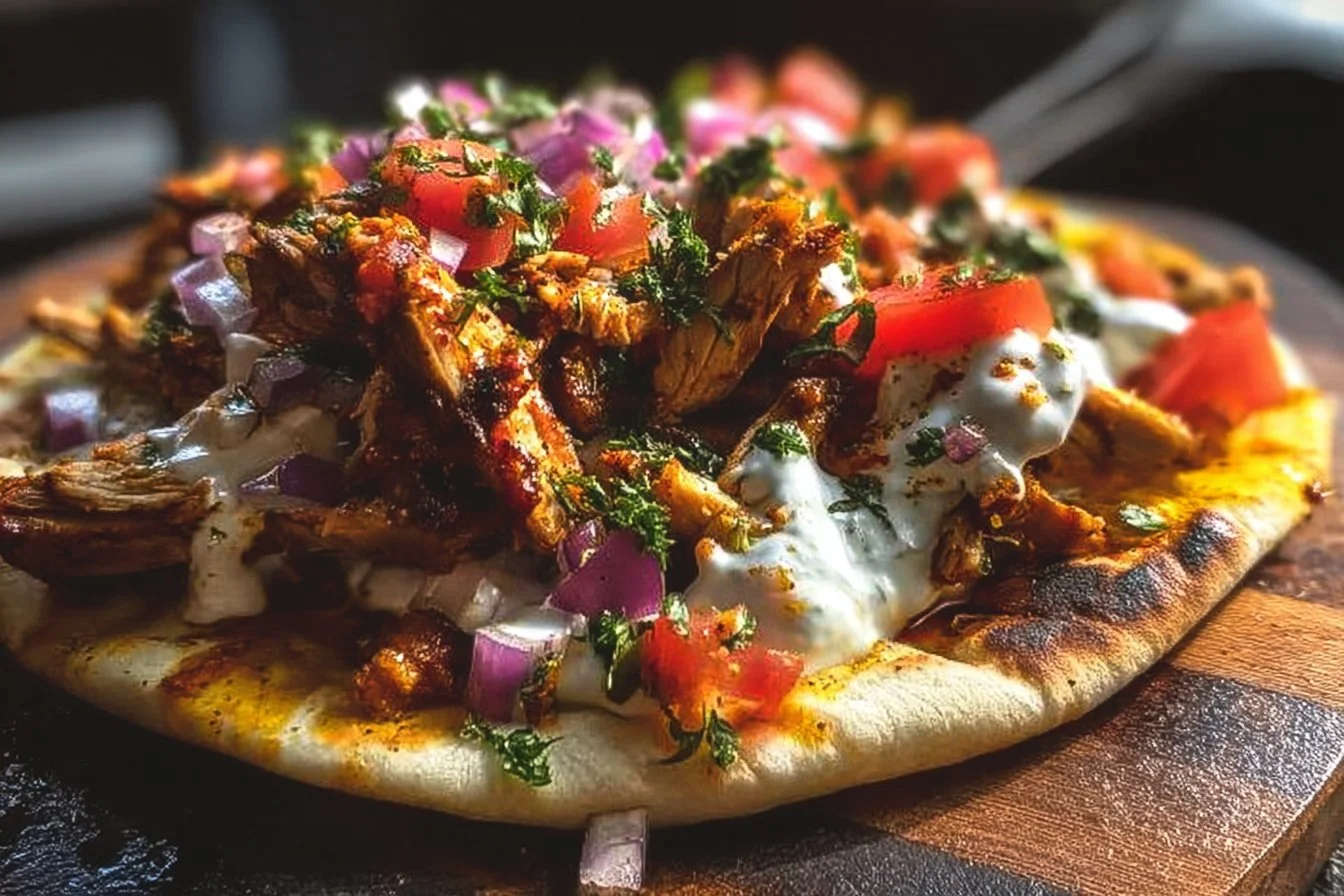 Slow Cooker Chicken Shawarma served with fresh vegetables