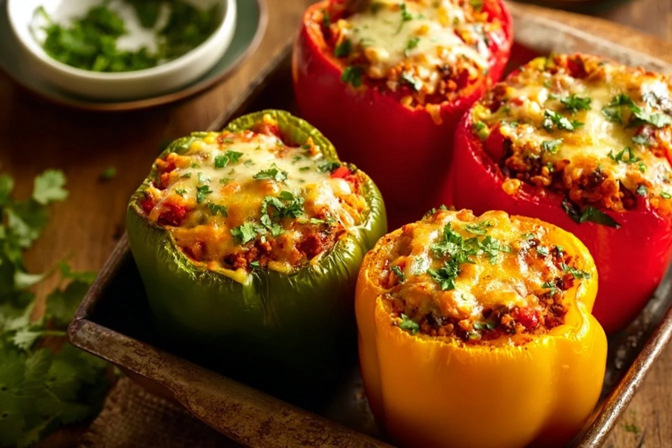 Spicy Mexican Stuffed Bell Peppers 4 Spicy Mexican stuffed bell peppers filled with delicious ingredients