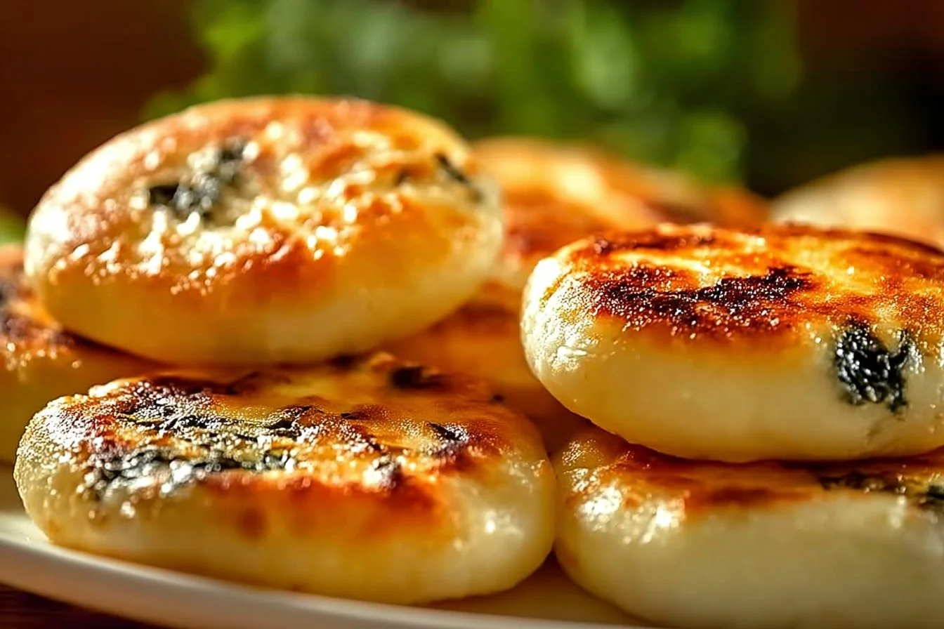Spinach Cottage Cheese Bagels 5 Freshly baked Spinach Cottage Cheese Bagels displayed on a rustic wooden table.