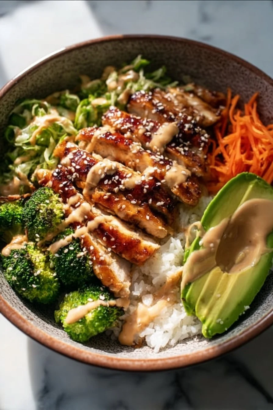 Delicious Sticky Chicken Bowl with vibrant vegetables and flavorful sauce