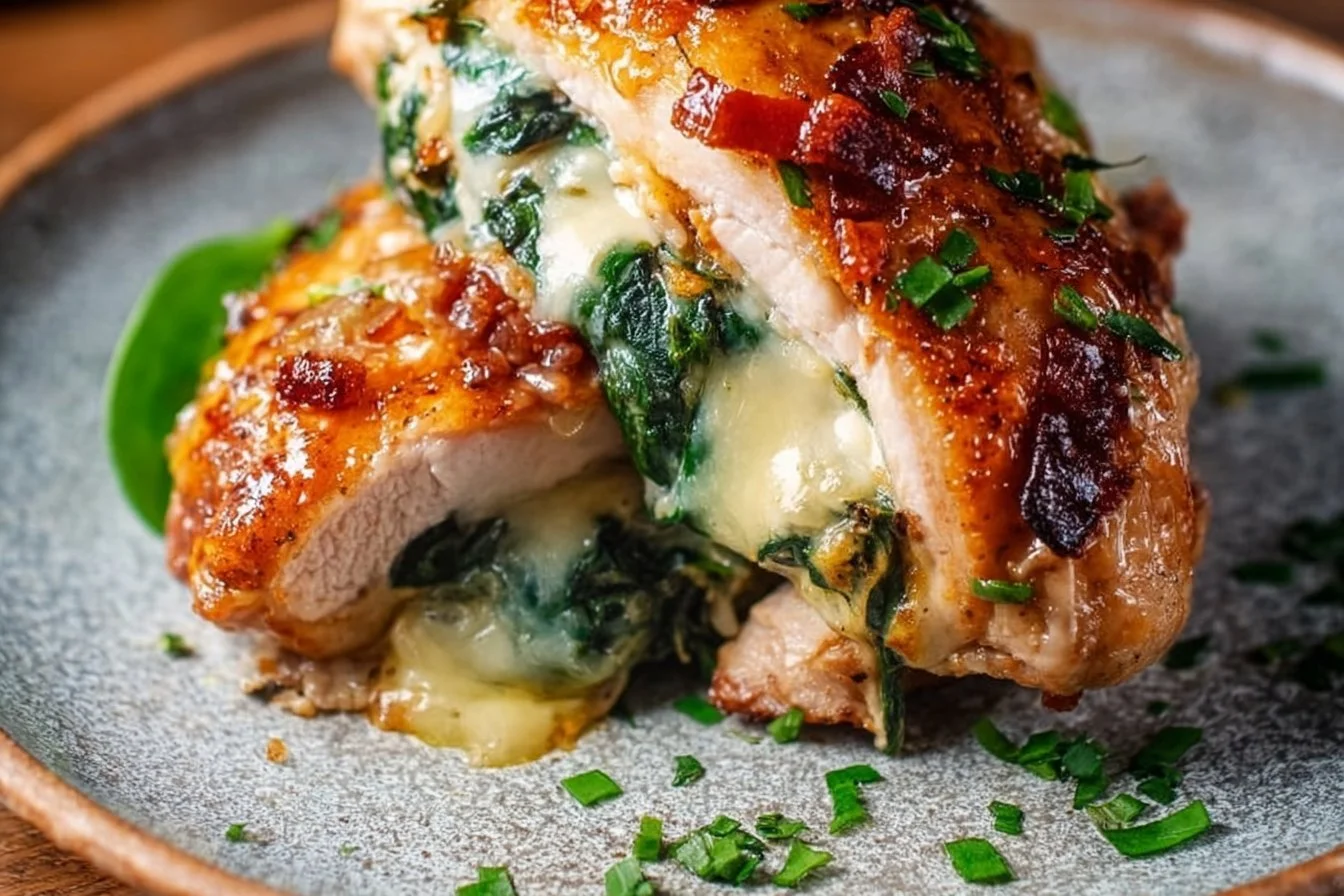 Delicious stuffed chicken thighs ready to serve on a plate