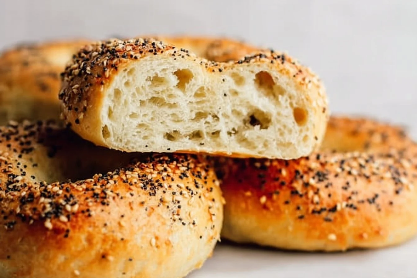 Delicious homemade 3 ingredient air fryer bagels fresh out of the air fryer.