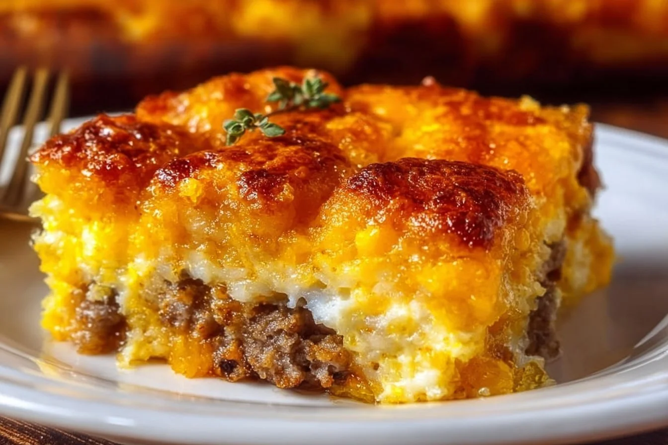 Delicious 5-star cheesy breakfast casserole served in a baking dish.