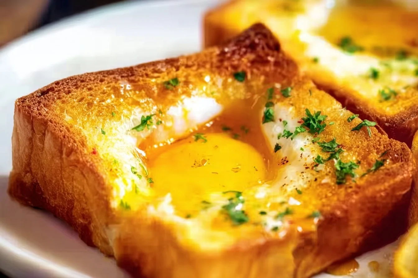 Delicious air fryer egg toast with perfectly cooked eggs on toast