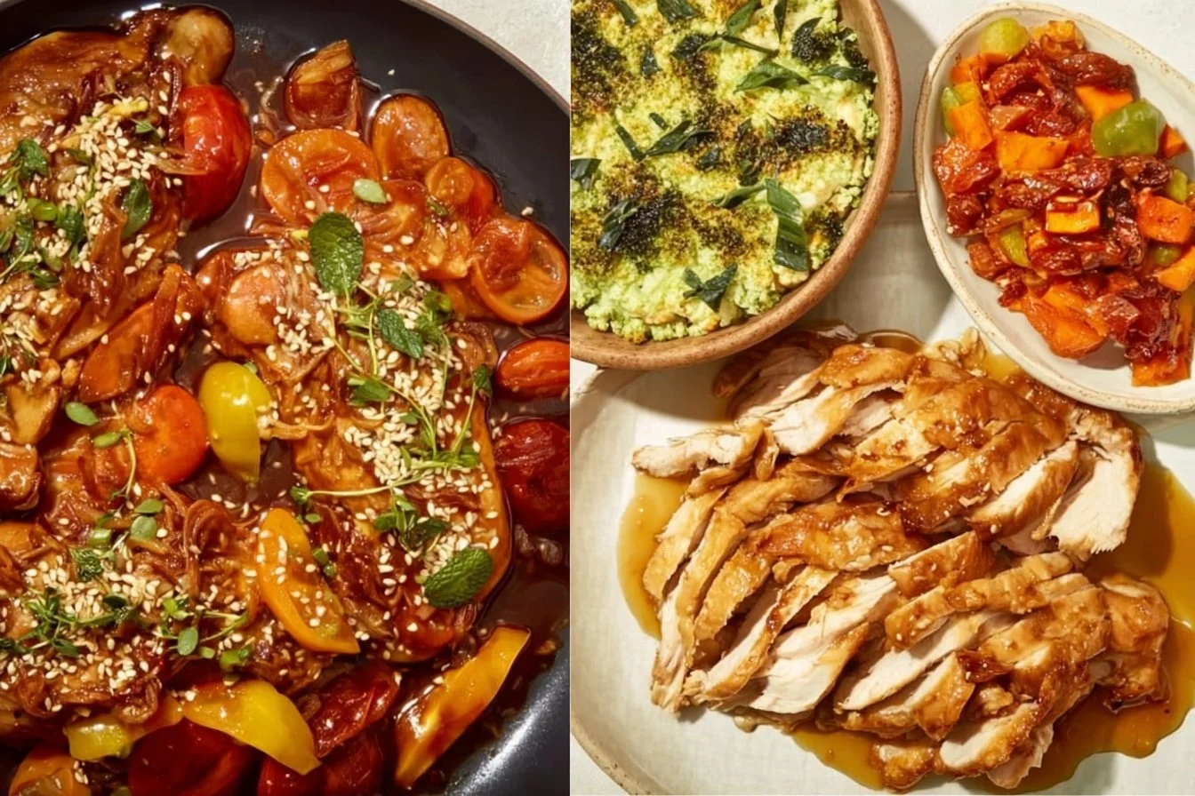 Baked Boneless Chicken Breasts 5 Juicy baked boneless chicken breasts served on a plate with herbs