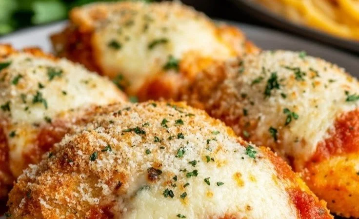 Baked Chicken Parmesan 5 Deliciously baked chicken parmesan with melted cheese and marinara sauce