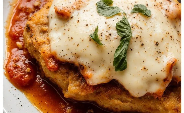 Delicious Baked Chicken Parmesan with cheese and marinara sauce