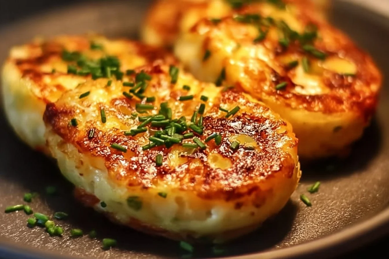 Baked cottage cheese eggs topped with herbs in a baking dish