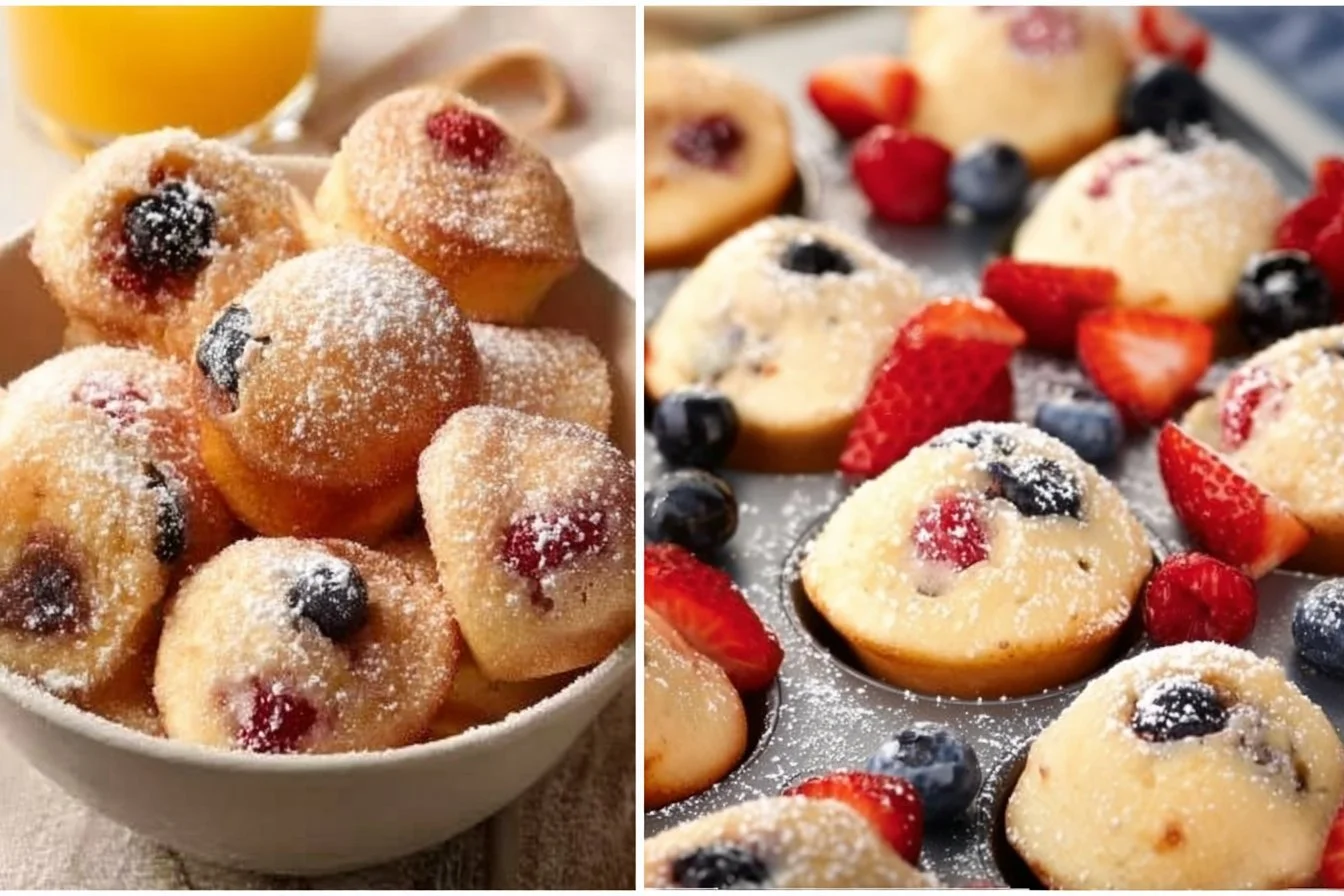 Delicious berry protein pancake bites served on a plate.