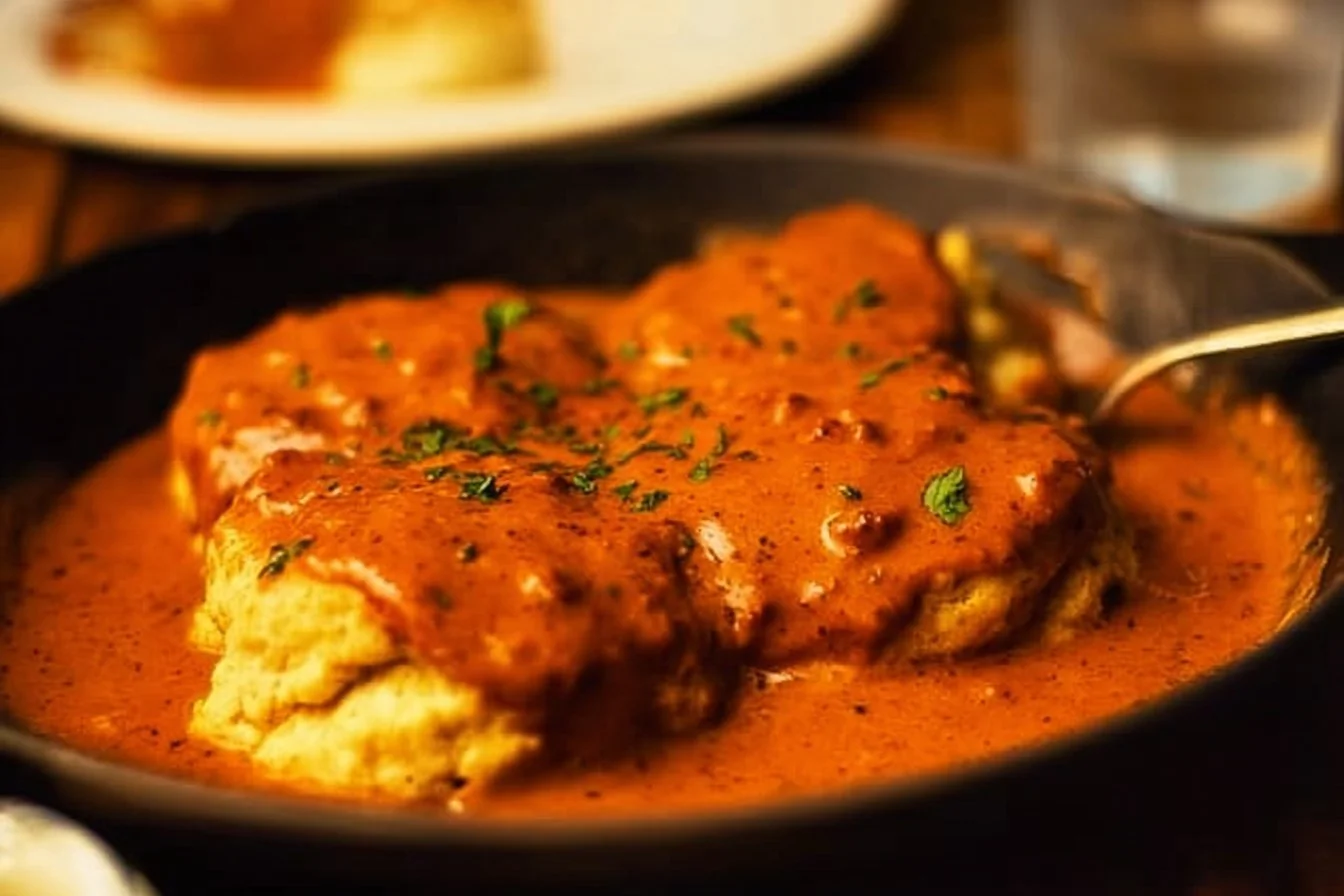Biscuits topped with rich chorizo gravy for a comforting breakfast dish