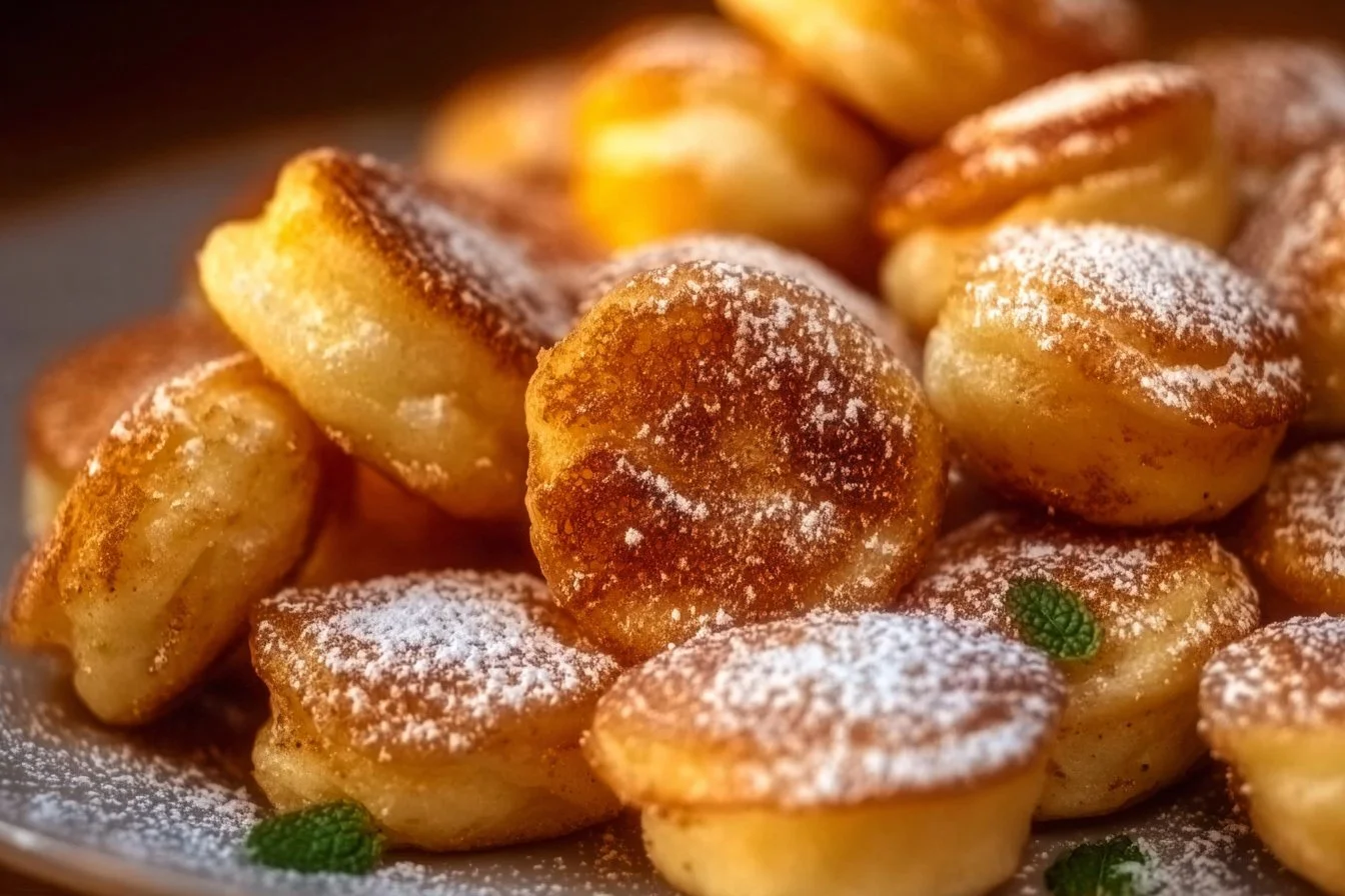 Delicious breakfast pancake poppers served on a plate with syrup