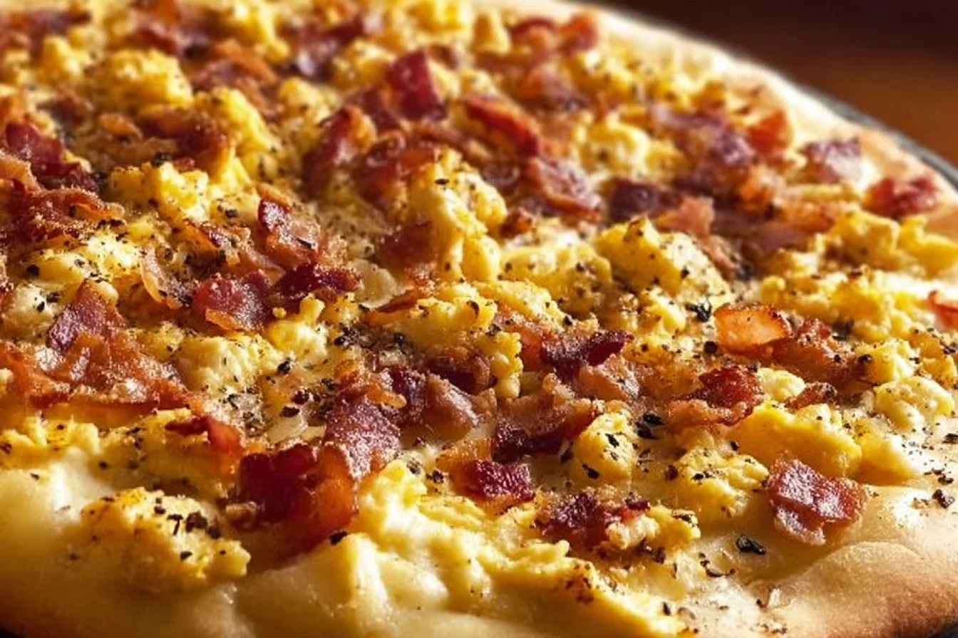 Breakfast Pizza with Scrambled Eggs & Bacon
