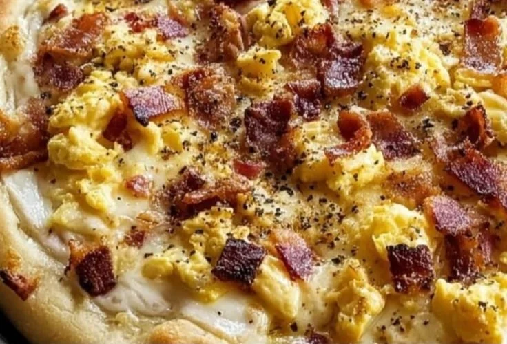 Breakfast Pizza with Scrambled Eggs & Bacon