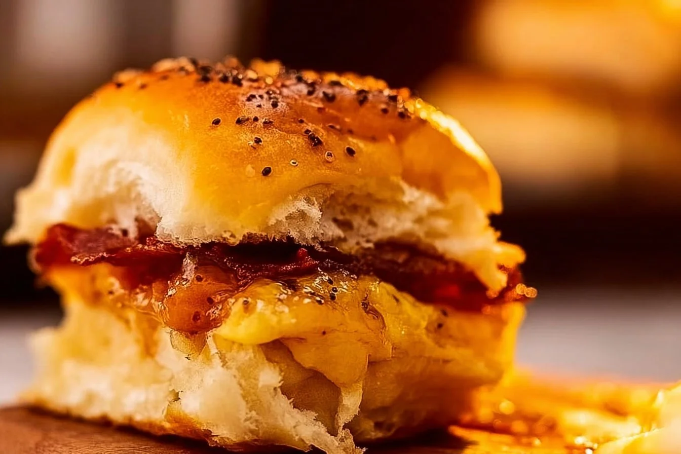 Delicious breakfast sliders served on a platter with fresh ingredients