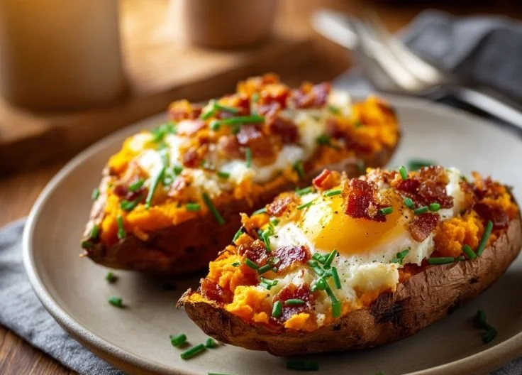 Breakfast Sweet Potato Bake with Eggs and Bacon