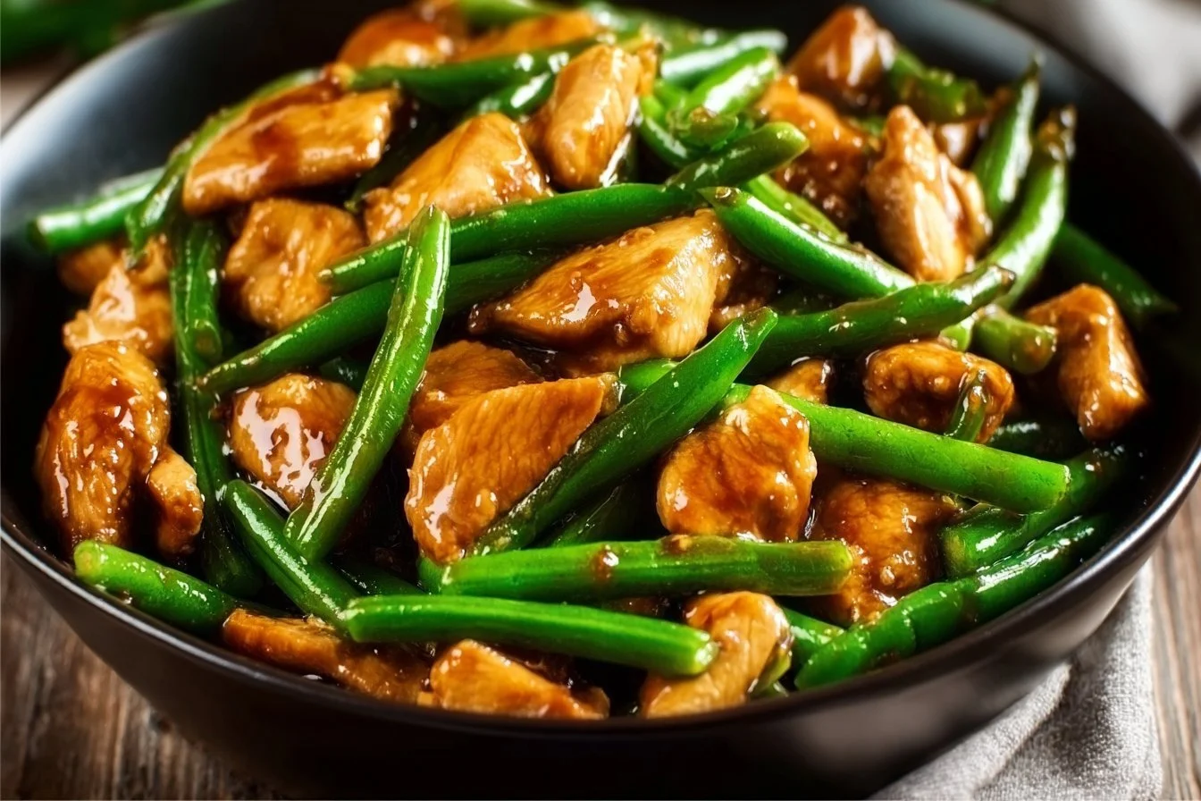 Chicken Breast and Green Beans 4 Delicious chicken breast served with vibrant green beans on a plate.