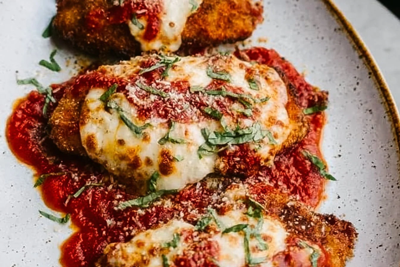 Delicious Chicken Parmesan with melted cheese and marinara sauce