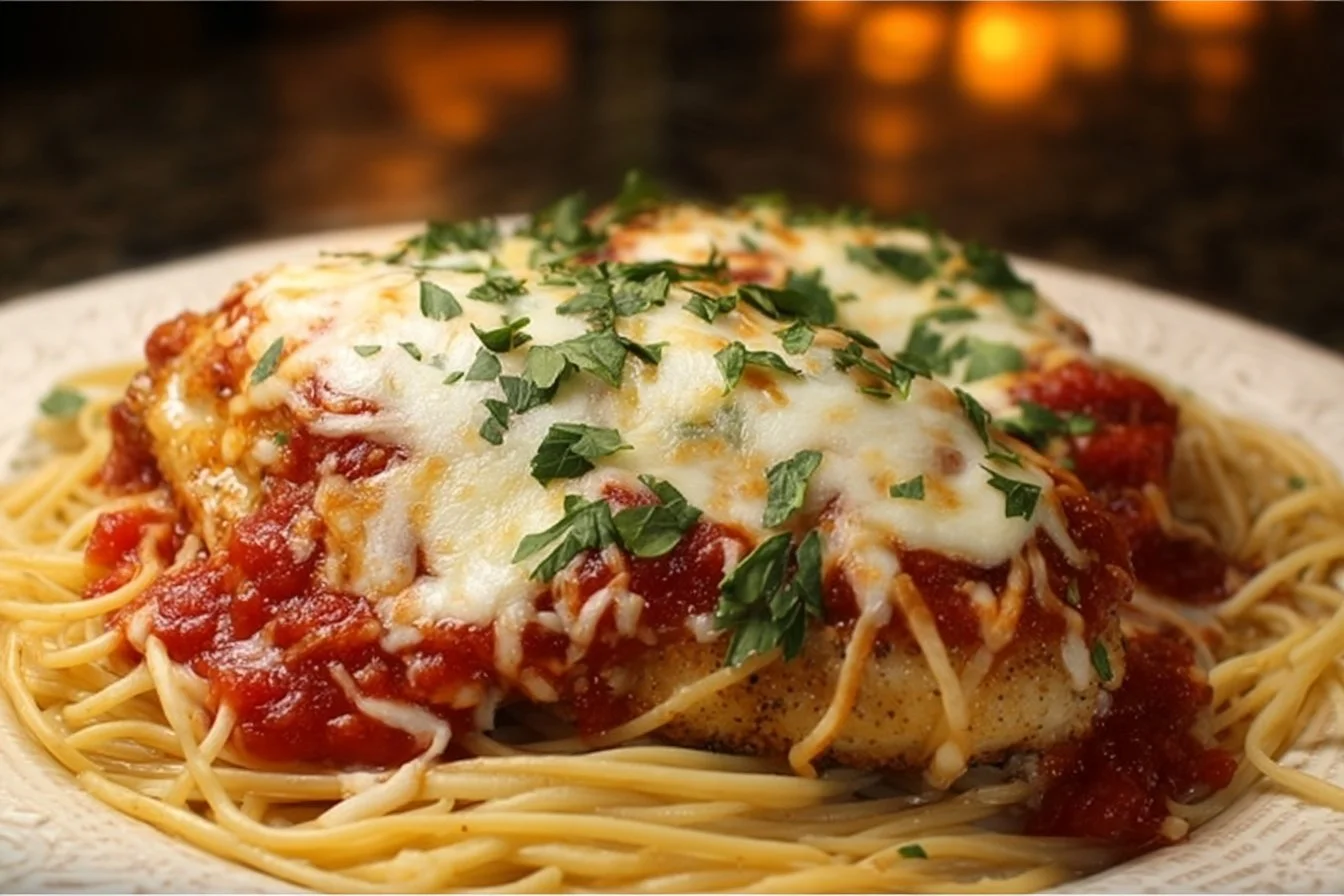Chicken Parmesan 4 Delicious Chicken Parmesan served with marinara sauce and pasta