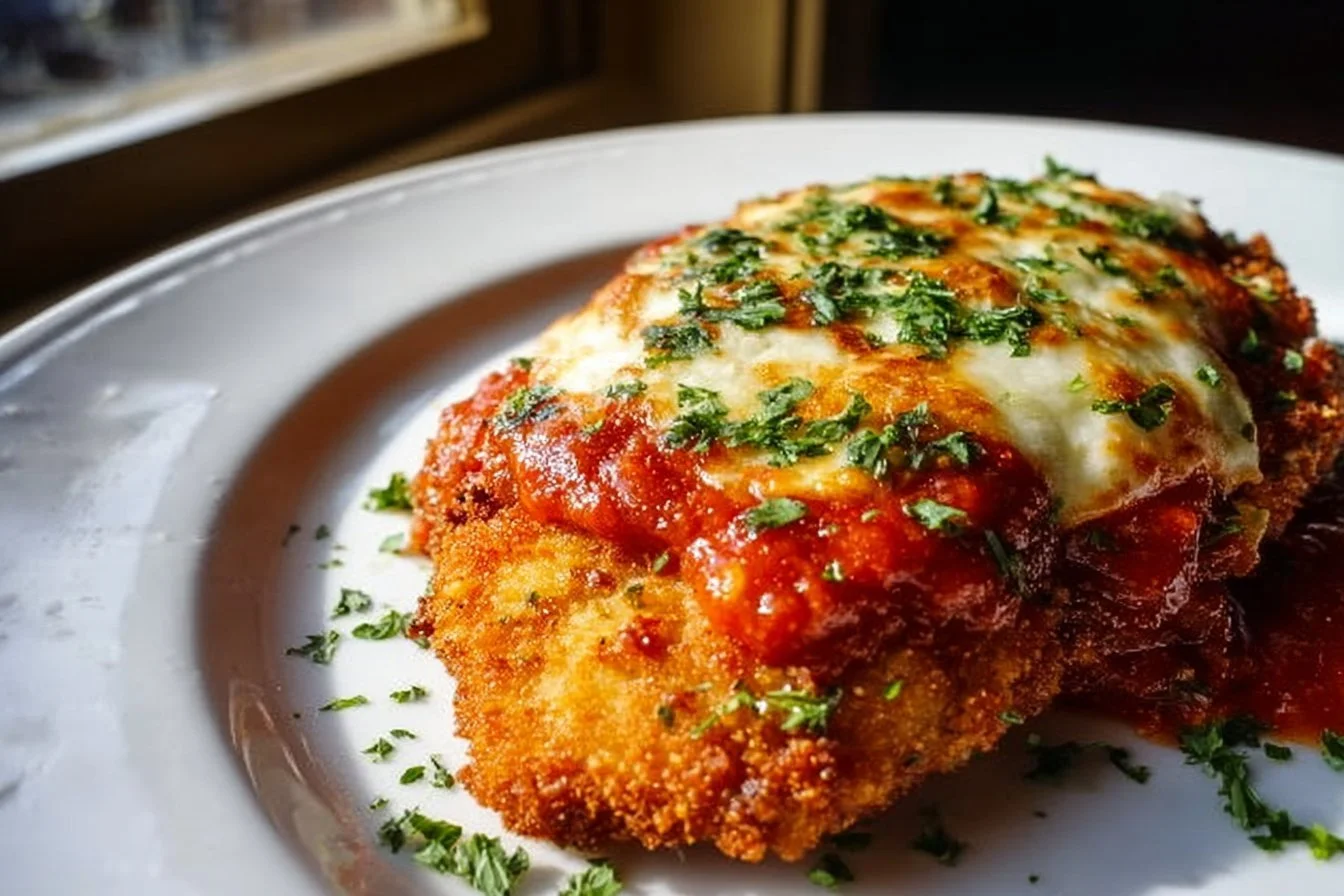 Chicken Parmesan 4 Delicious Chicken Parmesan with crispy chicken, marinara sauce, and melted cheese.