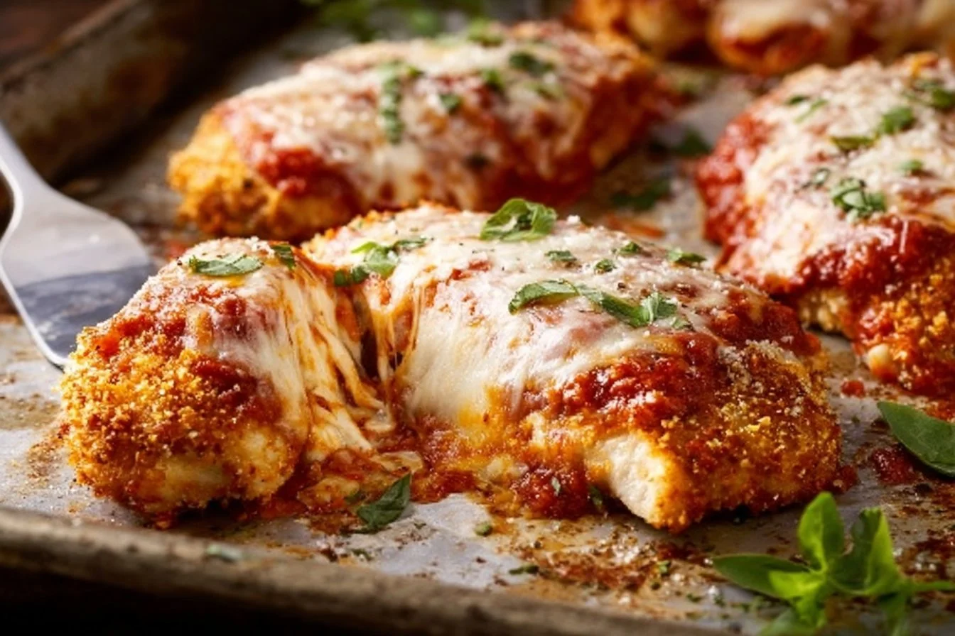 Chicken Parmesan 4 Delicious Chicken Parmesan garnished with fresh basil and cheese