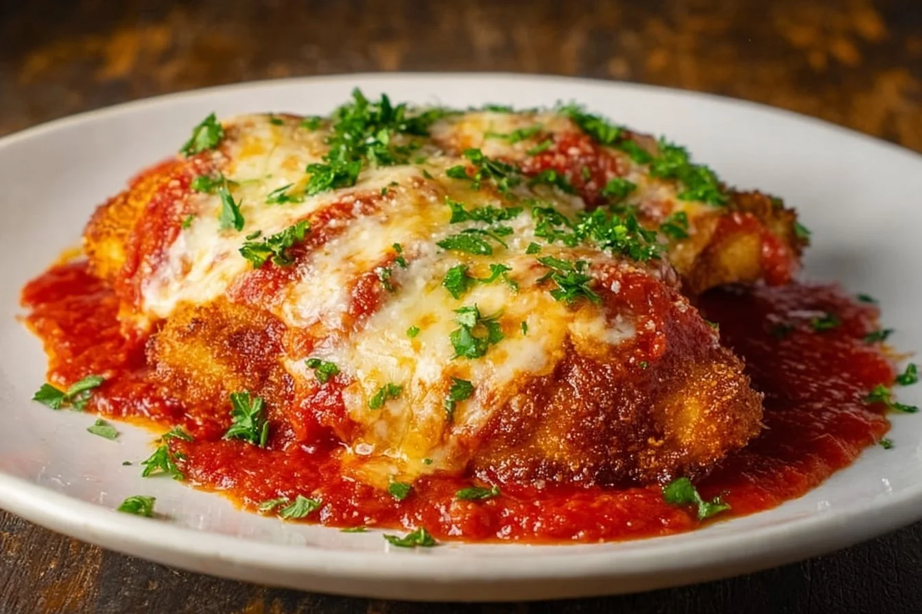 Chicken Parmesan 5 Delicious Chicken Parmesan topped with marinara sauce and melted cheese