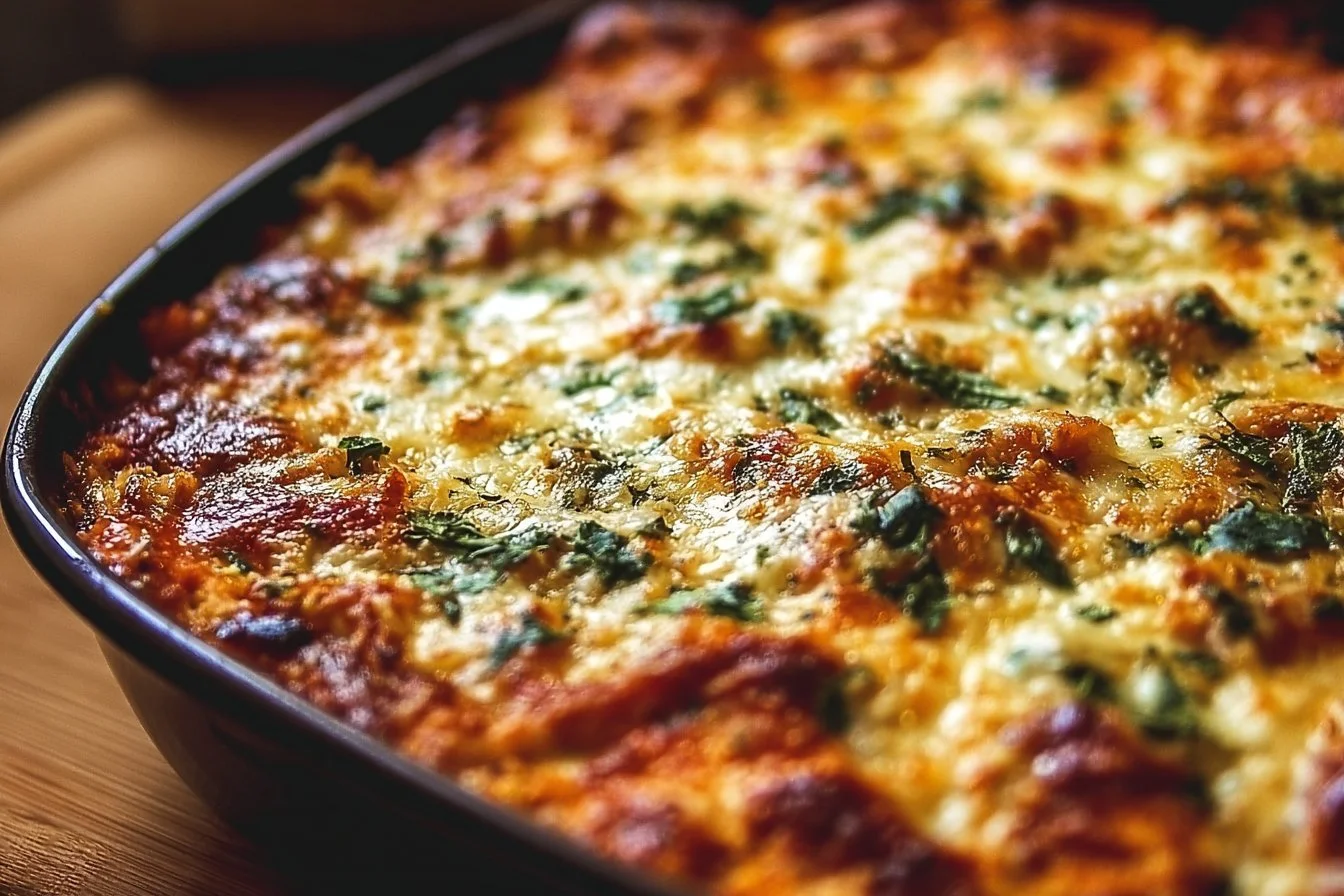 Chicken Parmesan Casserole 4 Delicious Chicken Parmesan Casserole topped with cheese and herbs