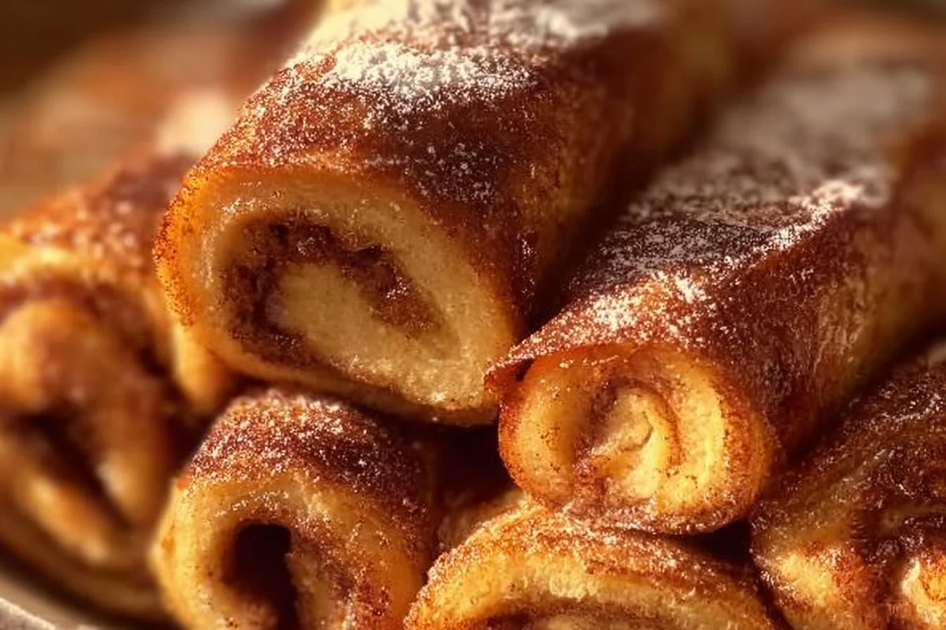 Delicious cinnamon roll casserole topped with frosting and cinnamon sugar.