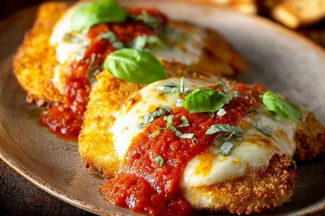 Crispy Chicken Parmesan 4 Crispy Chicken Parmesan served with marinara sauce and melted cheese