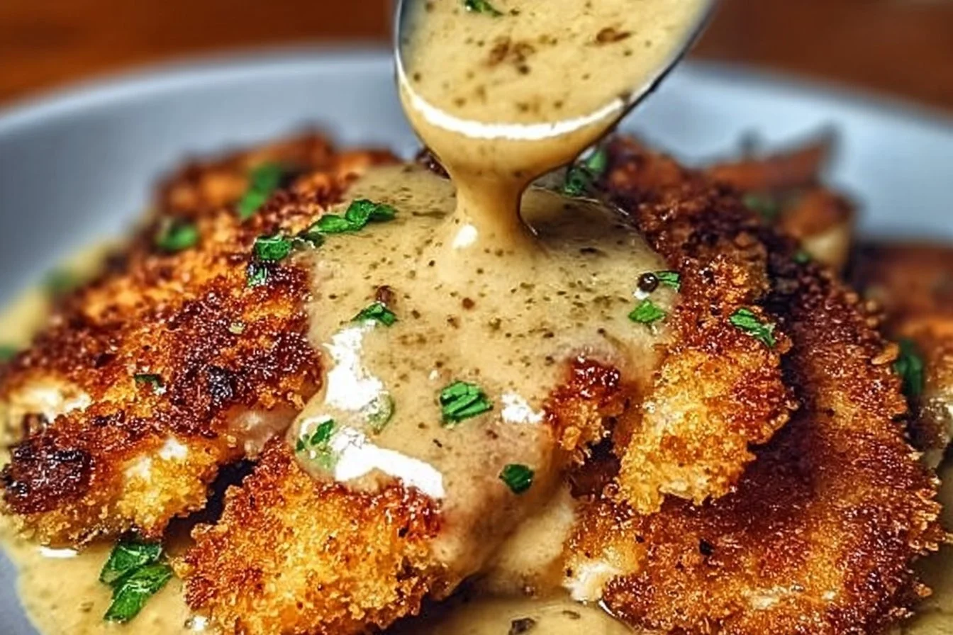 Home 25 Crispy Parmesan Chicken with a Rich Garlic Sauce